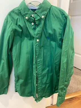 H&M Green Button-Down Shirt with Blue Embroidery